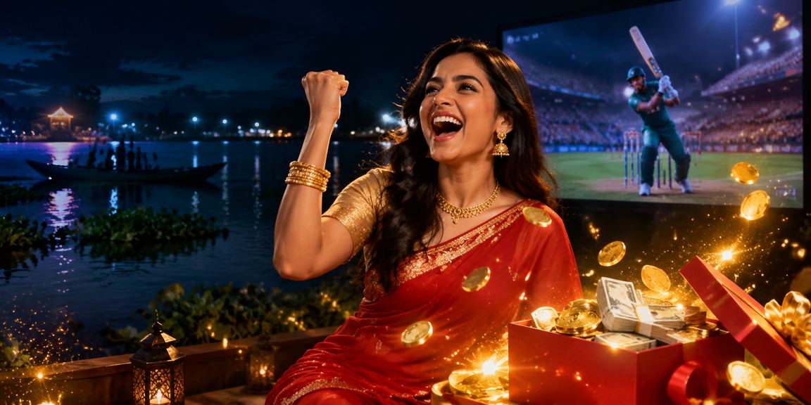 বাংলাদেশে ক্রিকেট বেটিং উপভোগ করছেন একজন নারী ব্যবহারকারী শাড়িতে